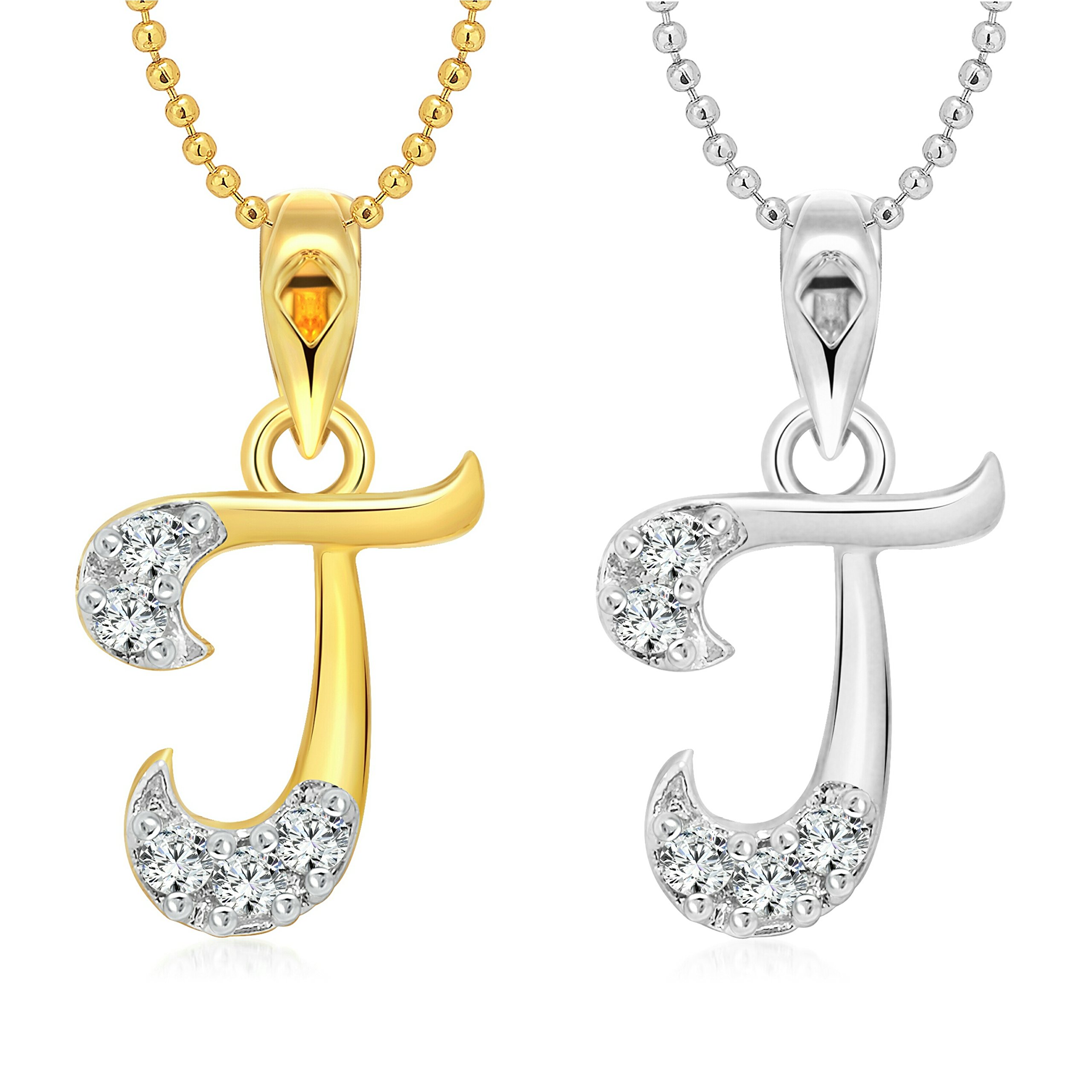 J Letter Selfie CZ Gold and Rhodium Plated Alloy Pendant with Chain for Girls and Women.-image-27