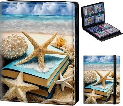 Card Binder for Pokemon Mtg Yugioh TCG Baseball Sports trading Cards Holder Binder Book 4-Pocket Sleeve Side Load 2160 Cards Collection Binder Album With Elastic Band-Summer Beach Sea Stars