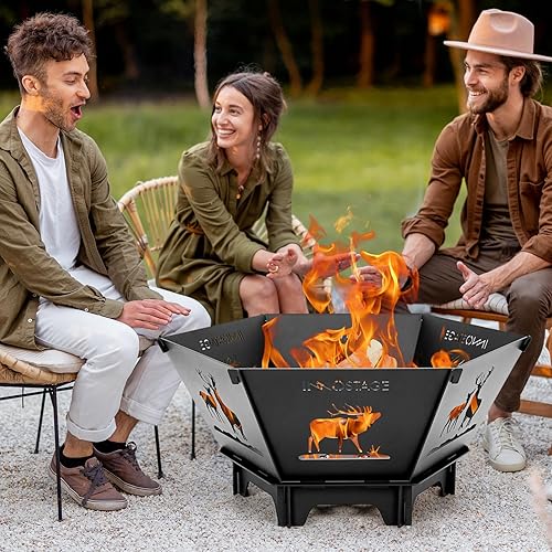 Miniatura 2 de Fogata para campamento, hoguera plegable de 27.5 pulgadas para patio exterior, quema de leña, al aire libre, interior, barbacoa, picnic, hoguera