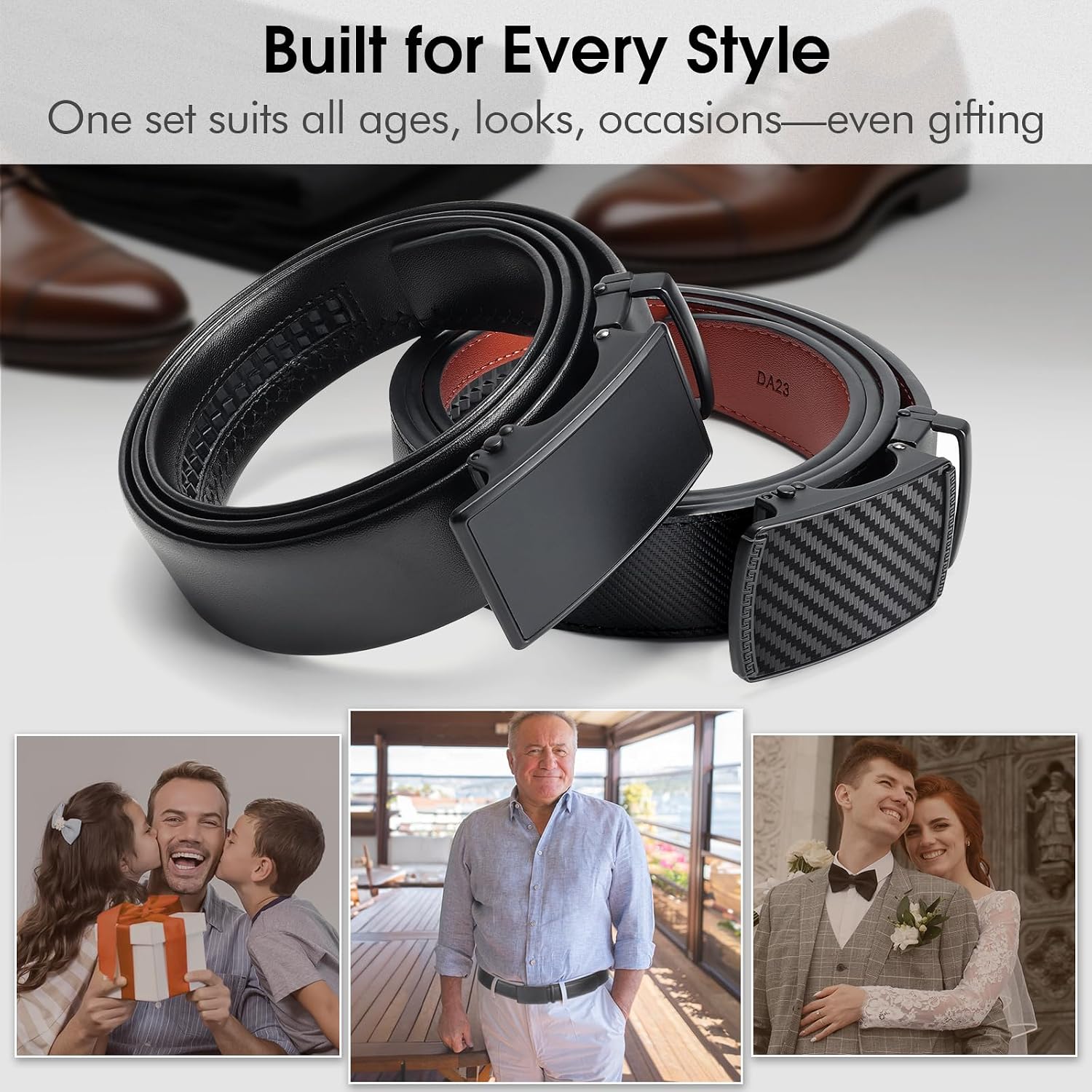 BELTROAD Ratchet Belts for Men- 2-Pack Men‘s Ratchet Adjustable Click Slide Belts for Dress Casual 1 3/8" Leather Belt Gift