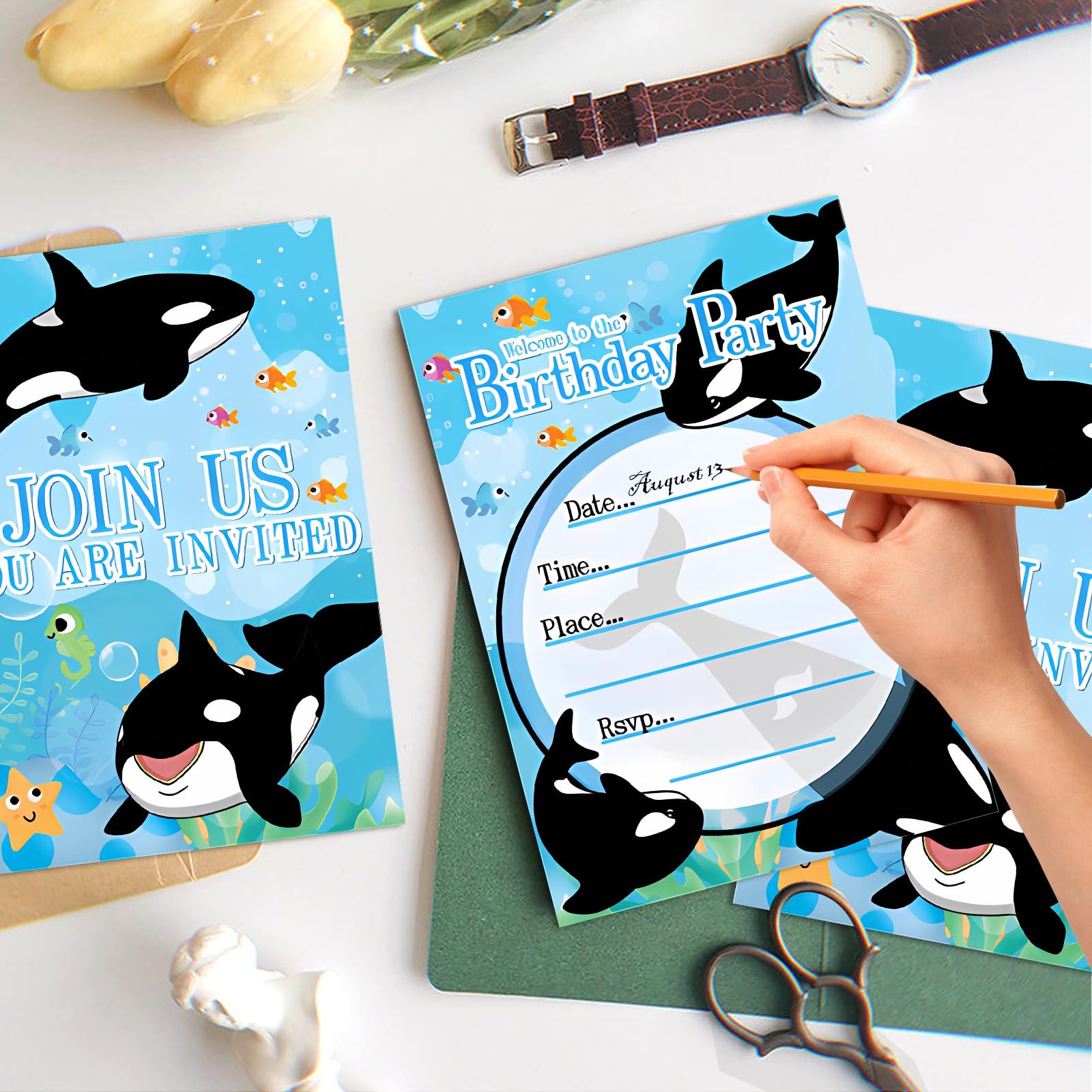 Kreatwow Orka Happy Birthday Banner Orka Verjaardagsfeest Decoraties Orka Verjaardagsfeest Decoraties Zee Dier Walvis Gelukkige Verjaardag Banner voor Jongen Meisje Onder De Zee