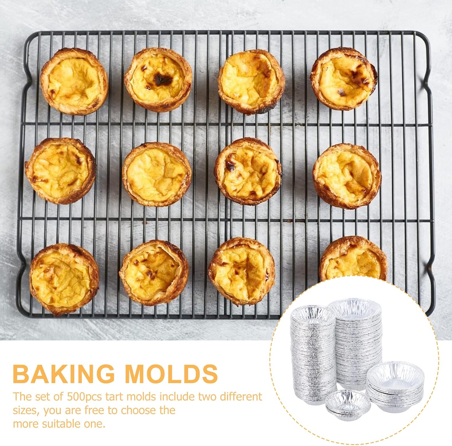 SHOWERORO Non-stick Aluminum Foil Egg Tart Molds 500pcs Set Mini Tart Tins for Baking