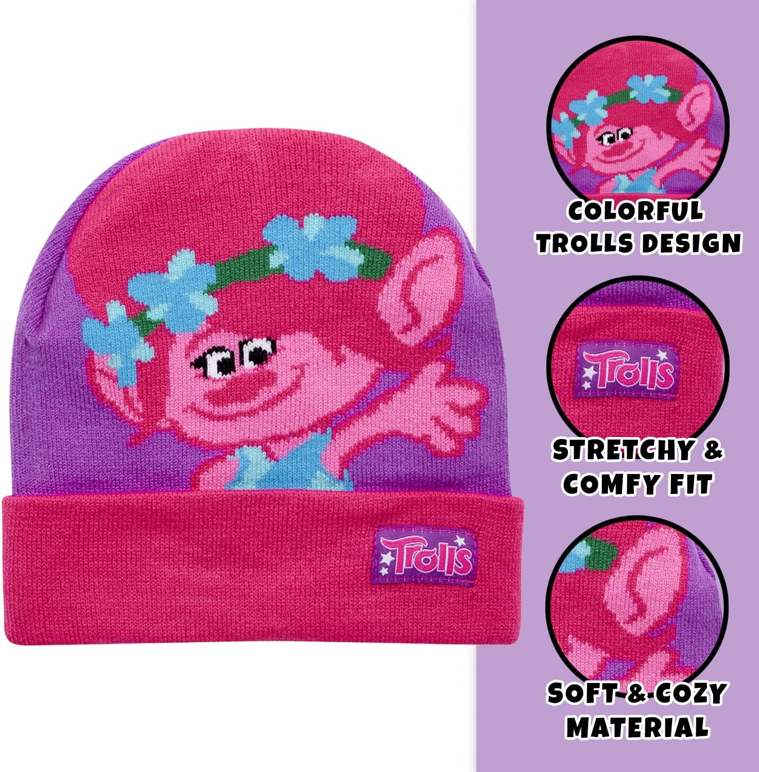 Dreamworks Girls Trolls Poppy Winter Hat and 2 Pairs Gloves Set (Age 4-7)