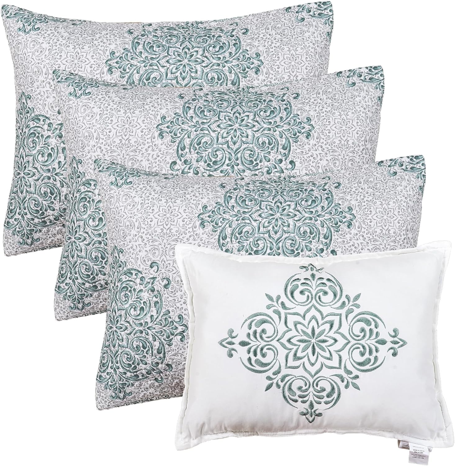 Home Soft Things Chelsea Teal 6 Piece Quilted Daybed Bedding Cover Set 75" x 39" with Bedskirt, Matching Pillow Shams, Decorative Pillow, Blue Gray White Soft Lightweight Coverlet Set Daybed Size