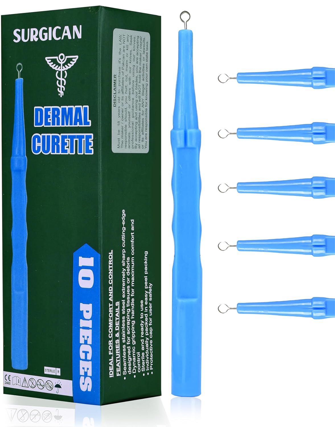 SURGICAN Sterile Disposable Dermal Curettes, Easy Peel Packing - Box of 10 - New and Improved (3 mm [Pack of 10])