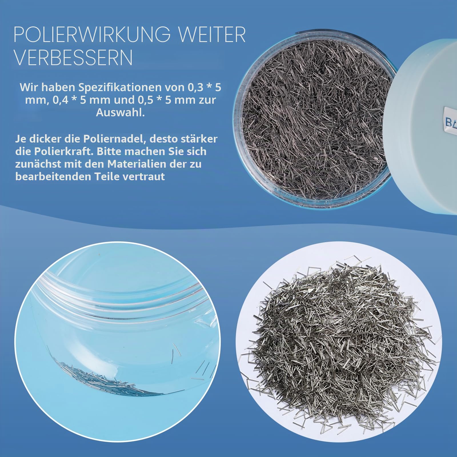 BAOSHISHAN Polierstifte Edelstahl-Endstifte für Magnetbecher Polierer Finisher 0,5 mm × 5 mm 300 g (0.5 × 5 mm, 300g)