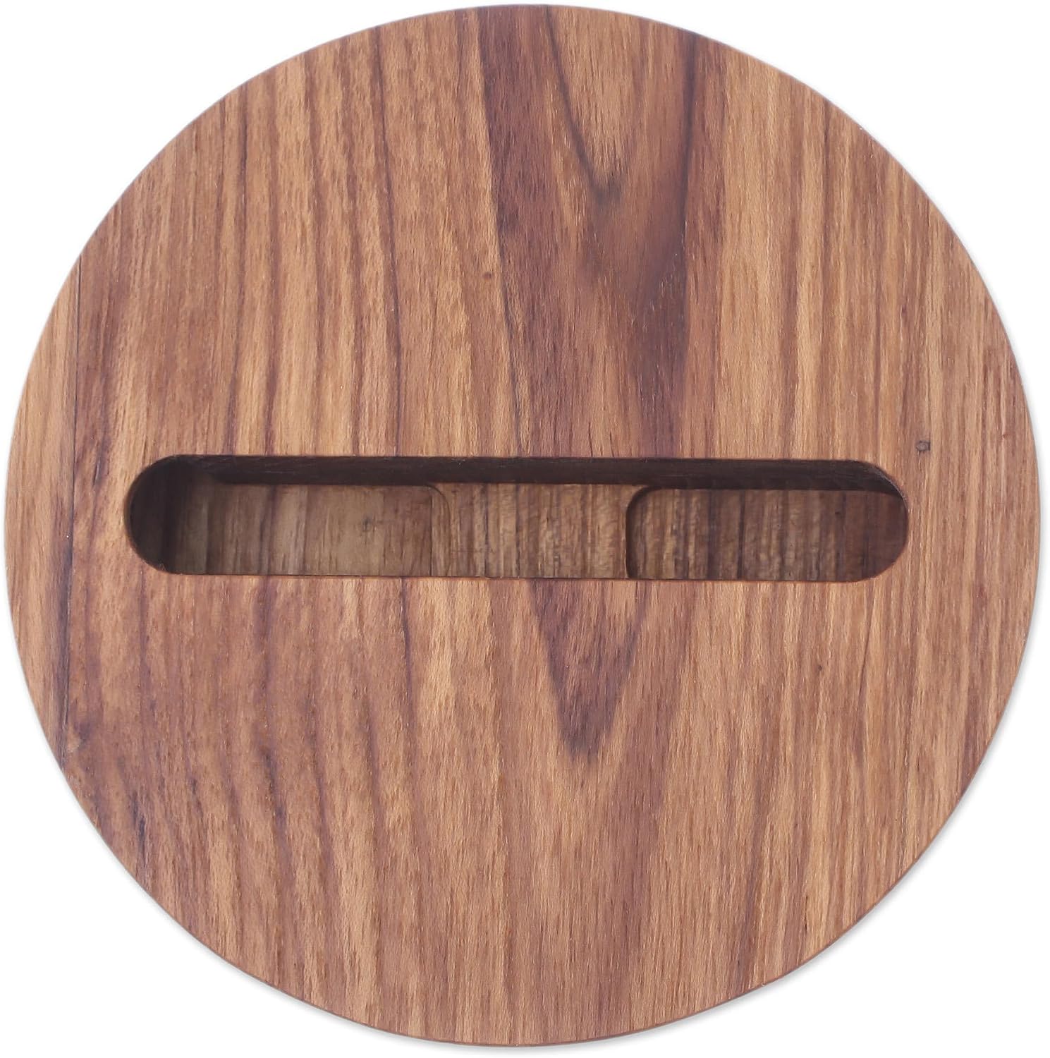 NOVICA Artisan Handmade Teak Wood Phone Speaker Round from Thailand Brown Gadgets Gear [Speaker 1.2in H x 4.4in Diam. Horns 2 2.5in L x 0.9in W Holder Size 0.9in H x 3.3in W x 0.5in D] ' Modern