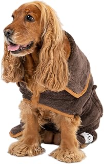 Dog Drying Robe by The Wagging Tailor® - Soft Feel Microfibre Coats for Dogs Medium - Adjustable Medium Dog Coat With Velcro Collar & Under Belly, Dog Robe Towel Medium Dogs (Brown, M)