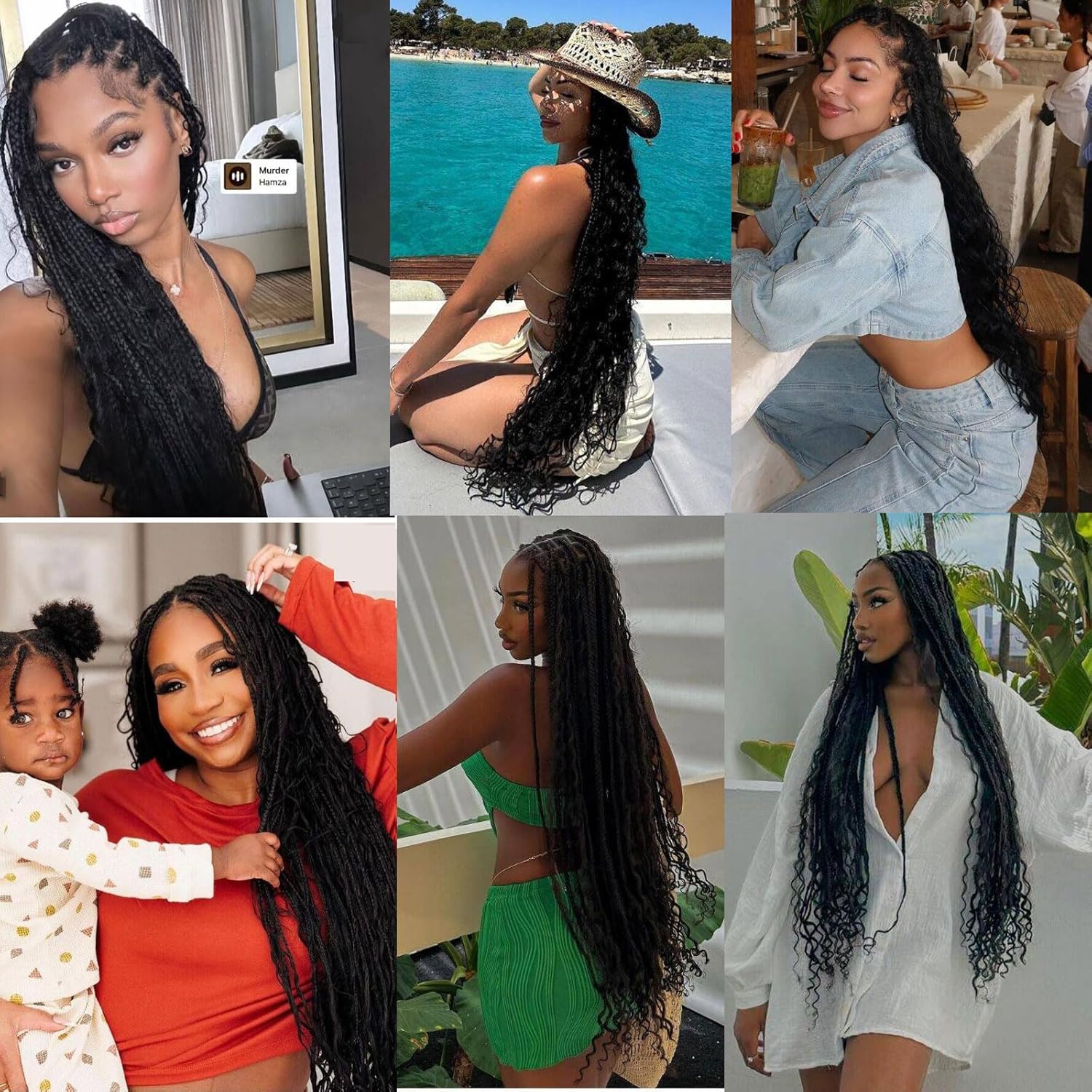 20 Inch Goddess Box Braids Crochet hair for Black Women 8 Packs 3X Boho Crochet Braids Curly Ends Synthetic Braiding Hair Extension 1B