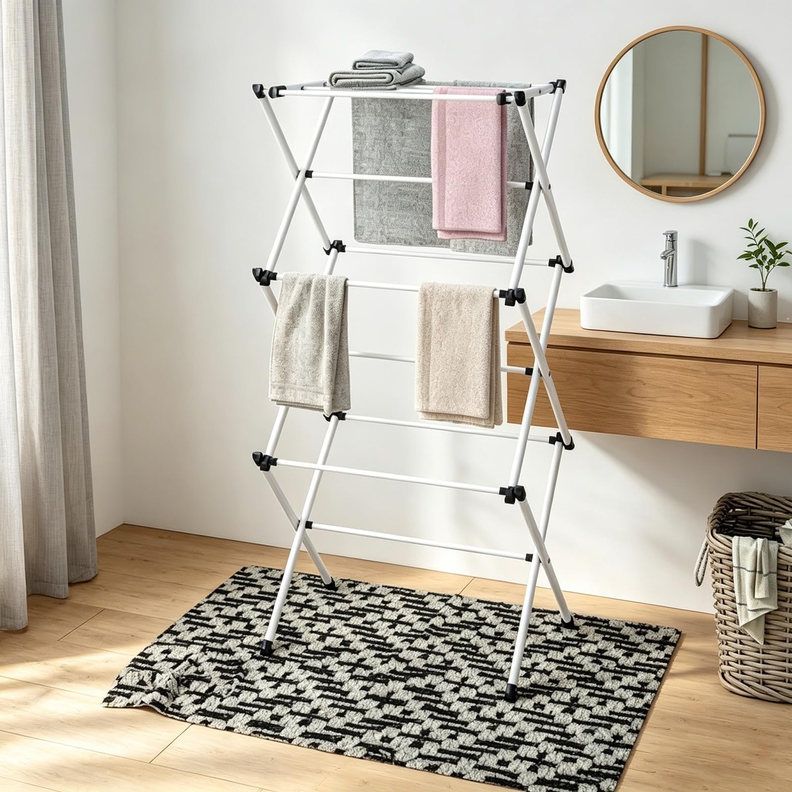 TYNGBT White Foldable Laundry Airer, Stackable Collapsible Towel Drying Rack for Home Organization