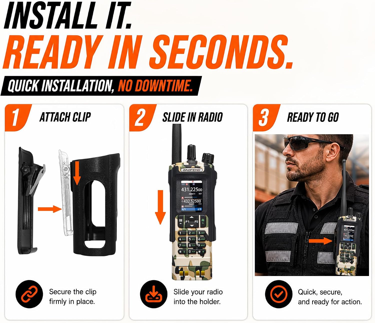 BAOFENG DM32 UV32 Radio Holster: Heavy Duty Belt Holder Case with Clip DM-32UV UV-32 for Outdoor Hiking - Walkie Talkie Case Accessories Secure Snap Fit for Work Construction 2 Pack