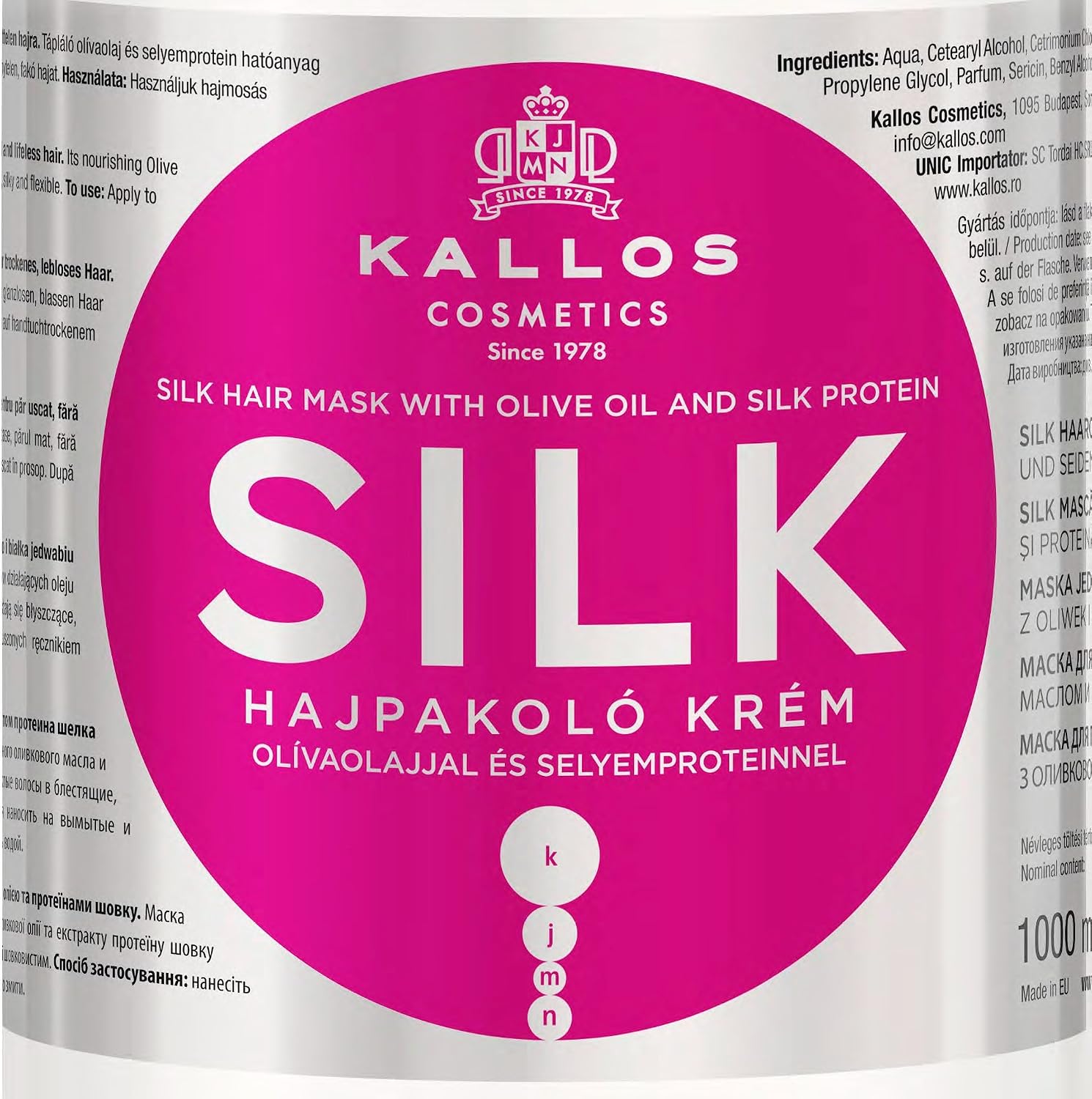 Kallos Silk Hair Mask, Olive,1000Ml