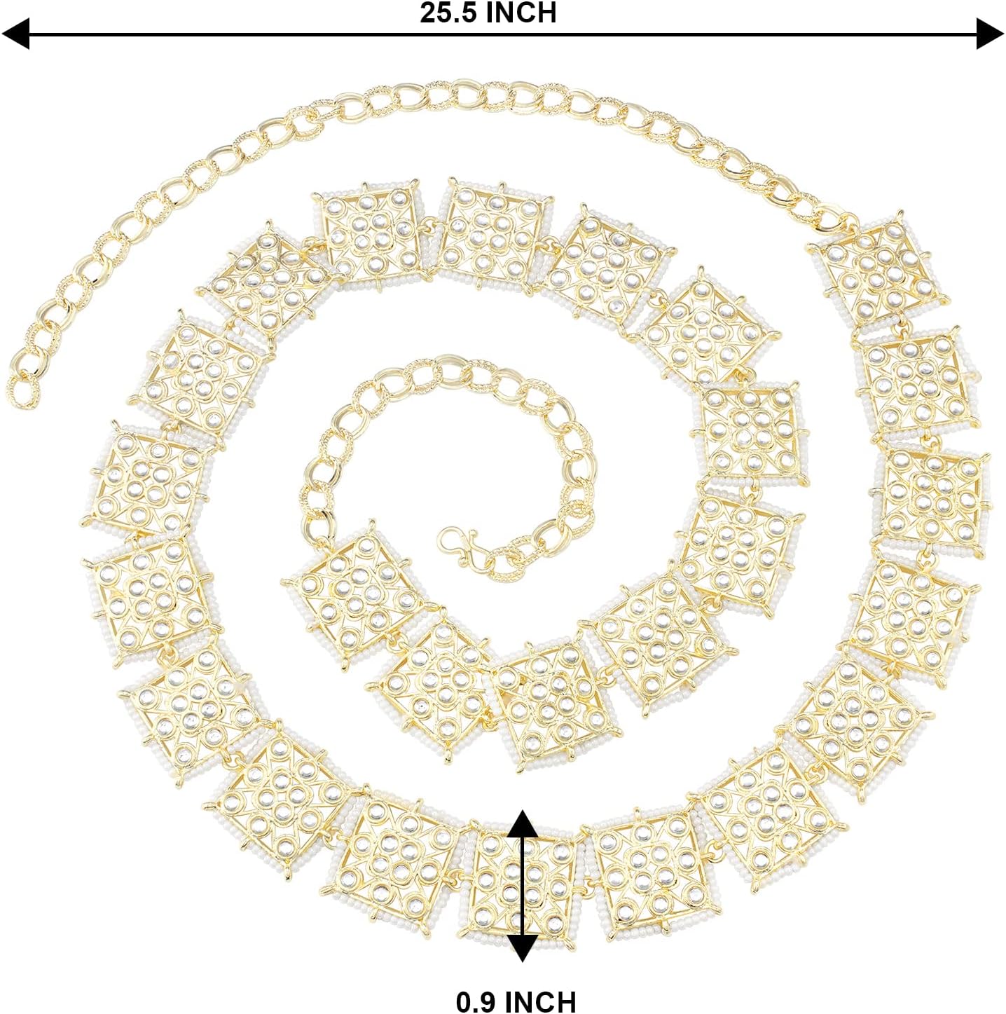 Aheli Gold Plated Kundan Studded Kamarband Belly Chain Gift for Women Fancy Wedding Engagement Function Ethnic Jewelry Gift for White
