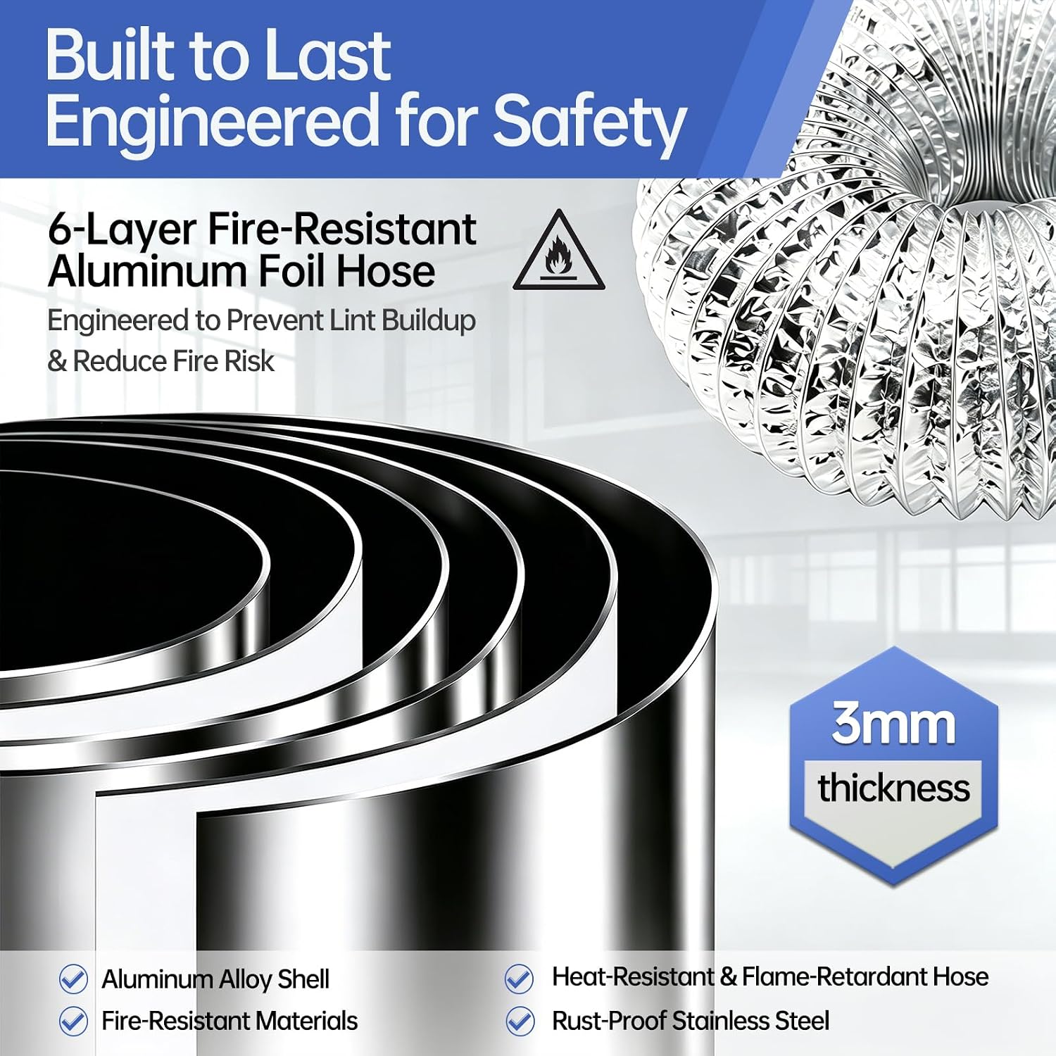 Magnetic Dryer Vent Connector Kit – BLOFK DV180, Airtight Seal, Easy Lint Cleaning, Quick Connect for Tight Spaces – Aluminum Alloy, Fits 4" Dryers – Magnet – w/ 3.3 ft Hose, 2 Clamps, Screwdriver | Strong self-aligning magnets for instant connection; Heat resistant up to 482°F, fire-safe aluminum duct