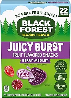 Black Forest Juicy Burst Fruit Snacks, Berry Medley, 0.8 Ounce Pouches (22 Count)