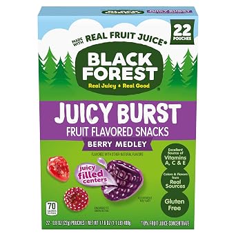 Black Forest Juicy Burst Fruit Snacks, Berry Medley, 0.8 Ounce Pouches 22 Count