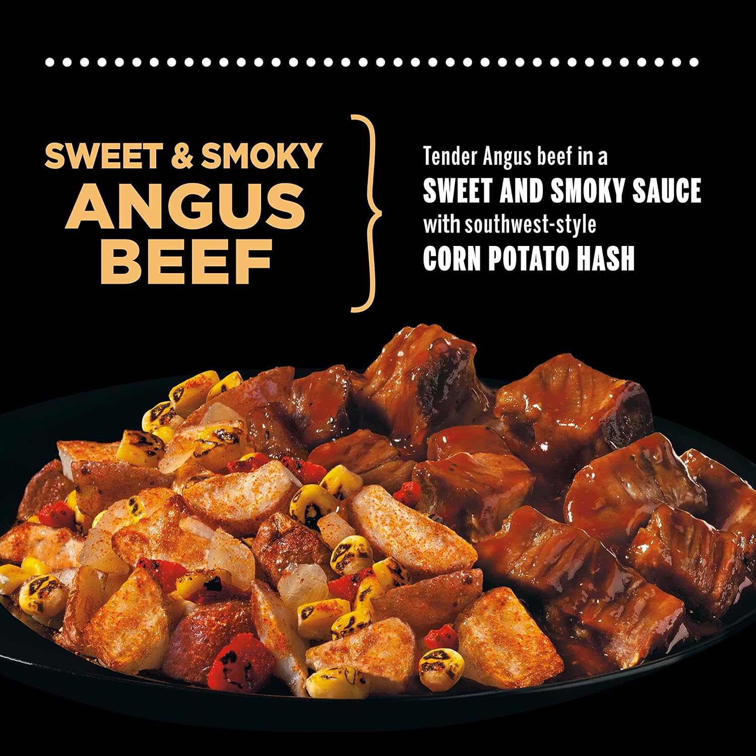DEVOUR Sweet & Smoky Angus Beef with Southwest Style Corn Potato Hash Frozen Meal (10 oz Box)