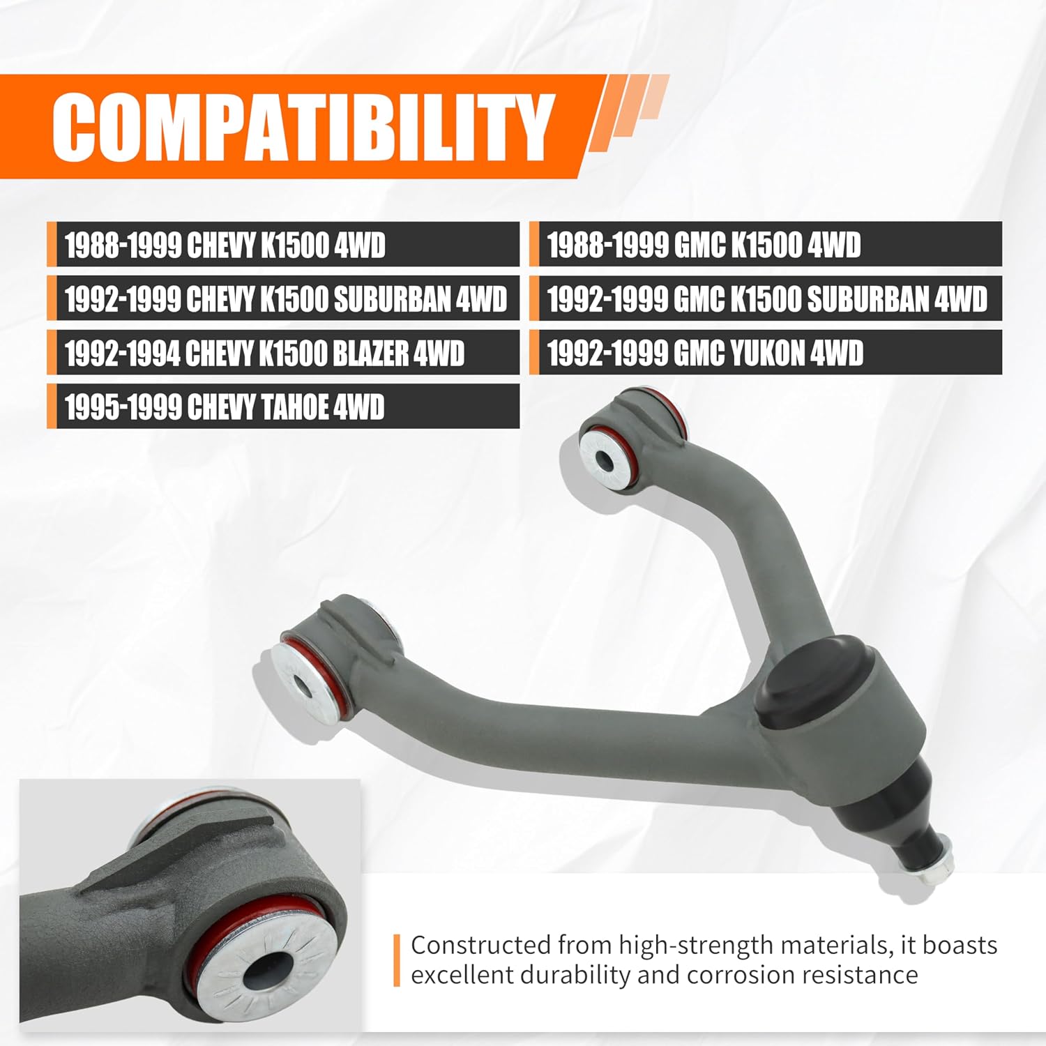 2-4" Lift Front Upper Control Arms for 1988-1998 Chevy GMC K1500 /1993-1994 Blazer /1995-1999 Tahoe /1988-1991 V1500 Suburban /1992-1999 K1500 Suburban & Yukon/1996-1998 Savana 1500, Wrinkle Gray