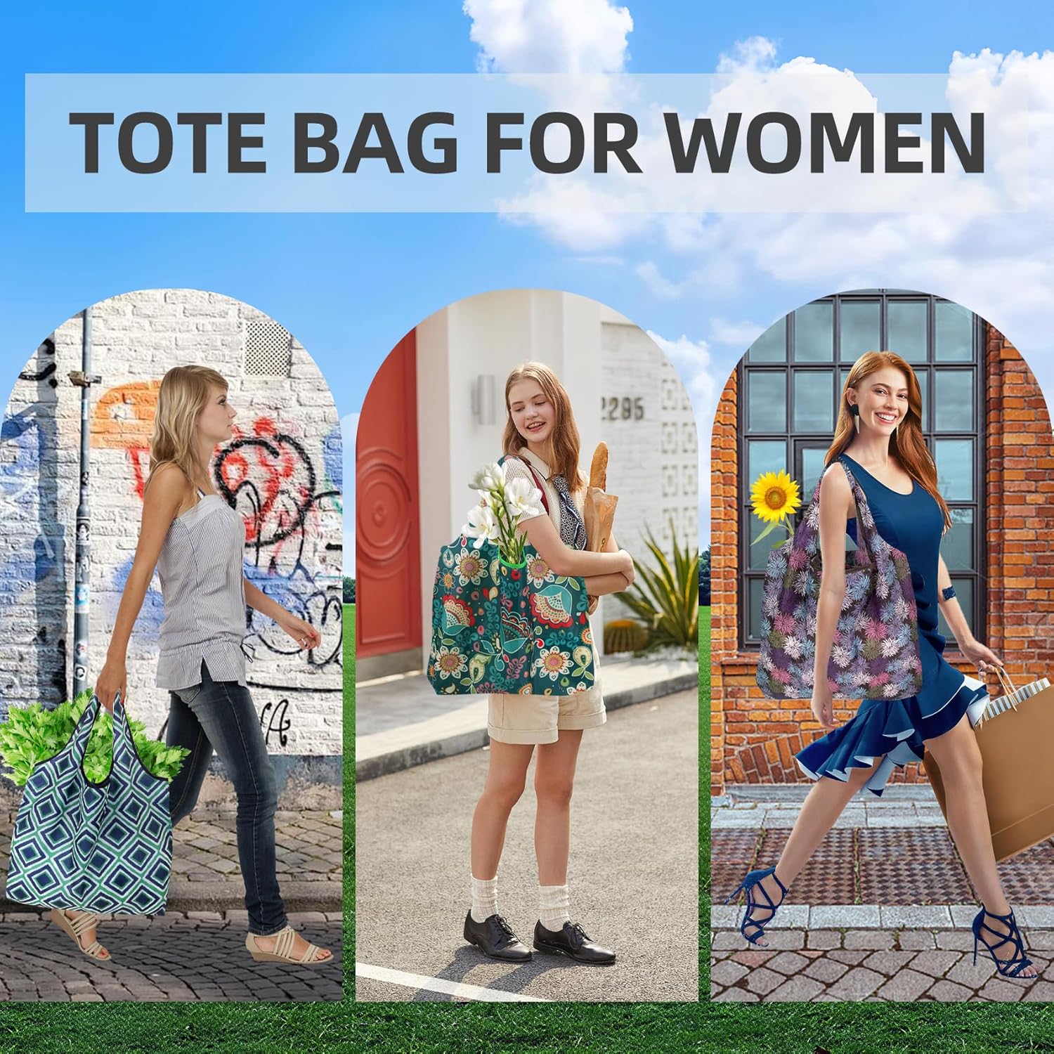 6 Pack Reusable Grocery Bags Heavy Duty with Handles, Reusable Shopping Bags for Women, Foldable, Washable for Store, Travel - Image 5