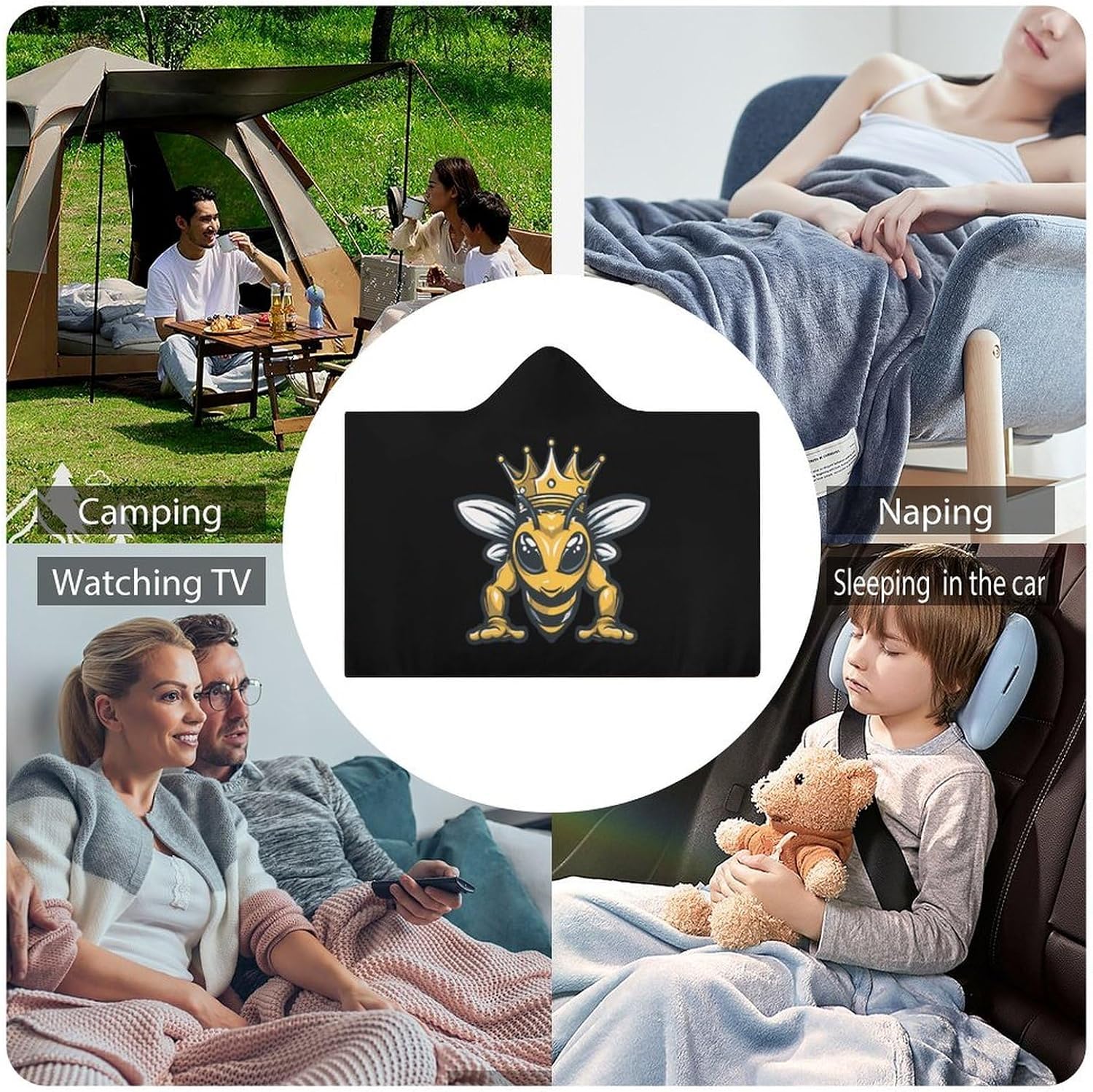 Funny Strong Bees Wearable Blanket Oversized Throw Cape | Cozy Hooded Blanket Gifts for Women Men