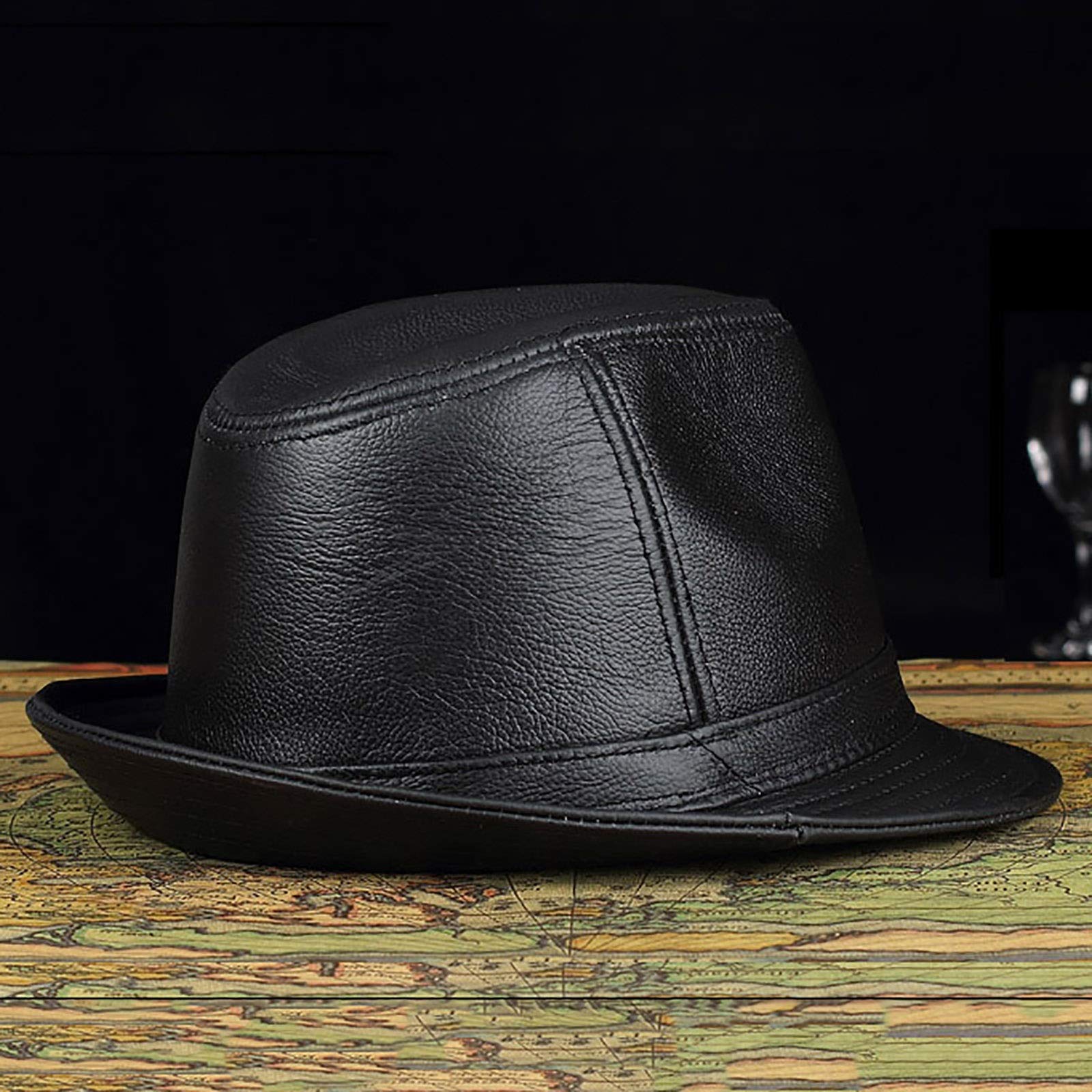 Sombreros de invierno, cuero fedoras sombrero hombres jazz gorra de cuero de vaca corto sombrero clásico otoño e invierno