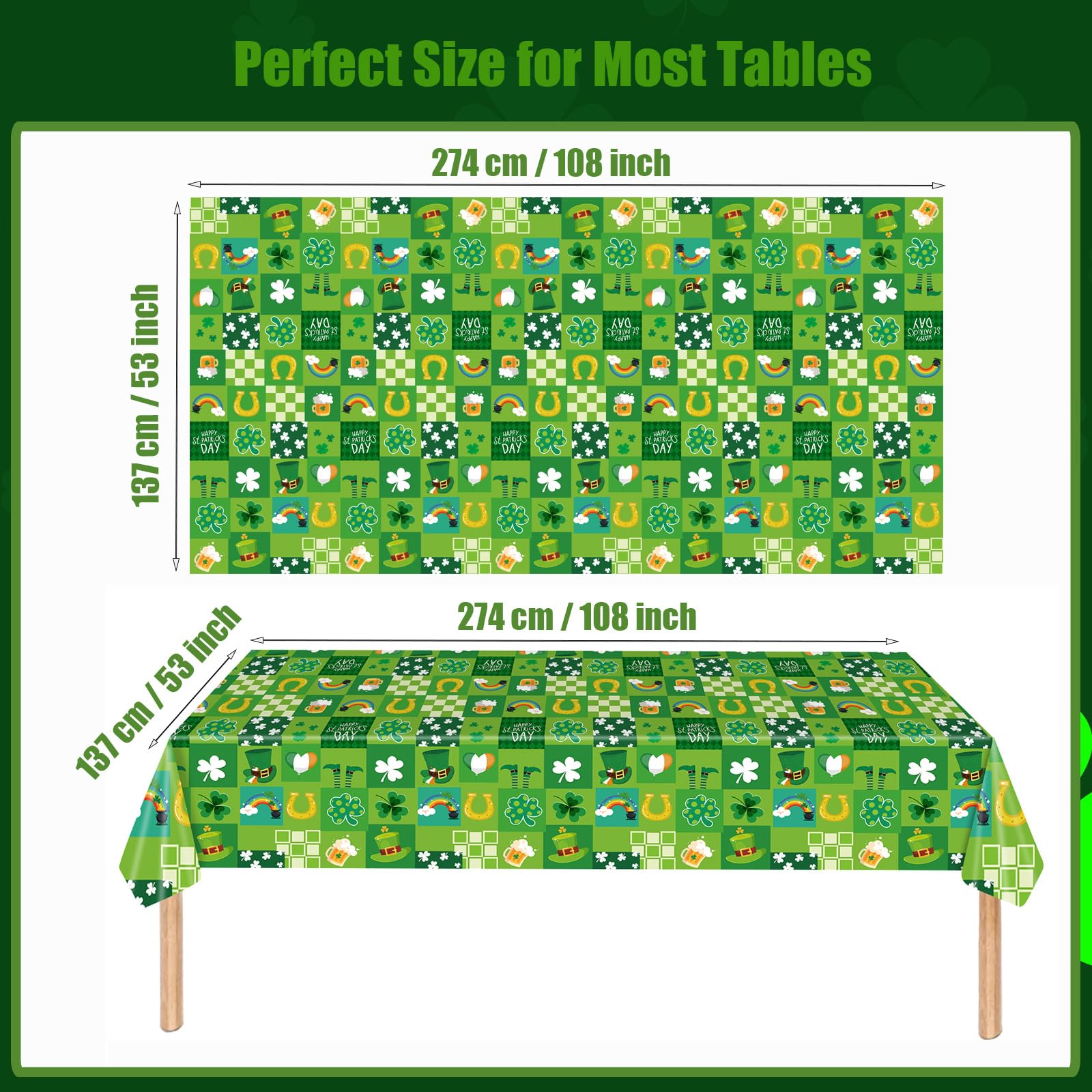 Lot 3 Nappes Jetables Saint-Patrick Trèfles 274x137 Cm - Vert Irlandais