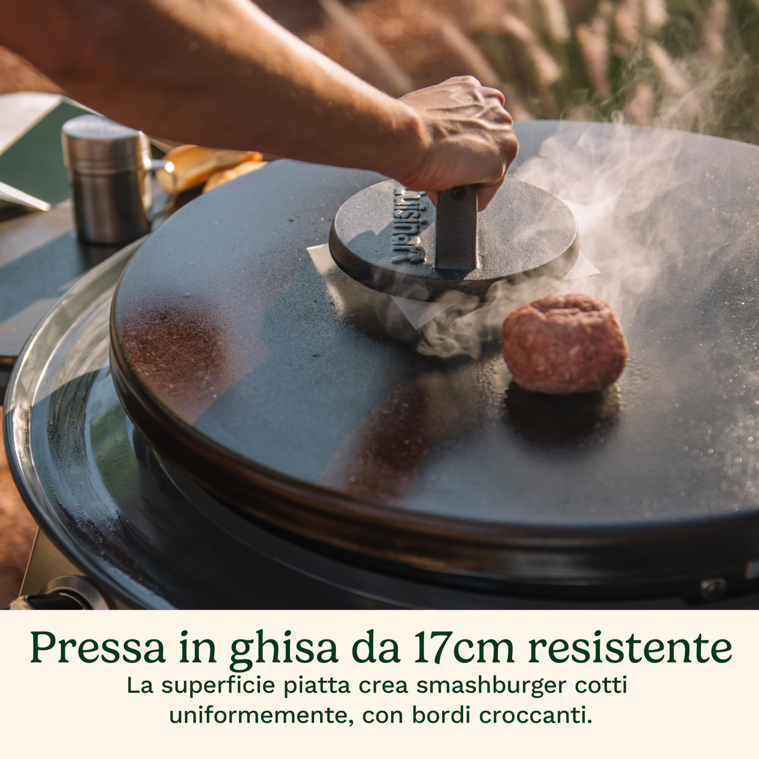Cuisinart Kit Pressa Burger in Ghisa 17 cm | Smash Burger Press con Spatola e Carta Antiaderente | Pressa Robusta per BBQ, Piastra e Padella | Interno/Esterno