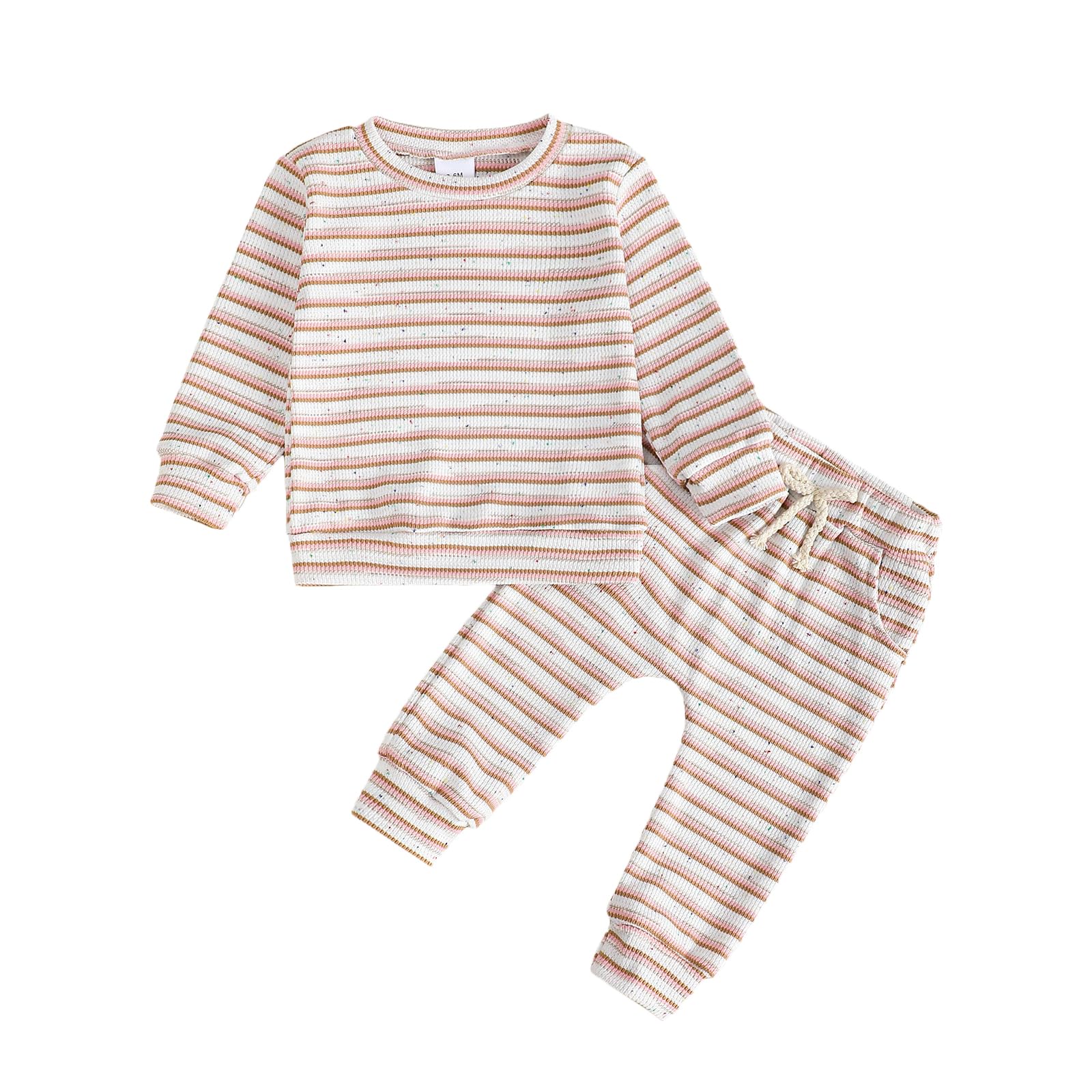 ChuYuKu Baby Girl Boy Clothes Set Toddler Fall Winter Outfit 2 Piece Striped Long Sleeve Shirt & Pants with Pockets 3M-3T