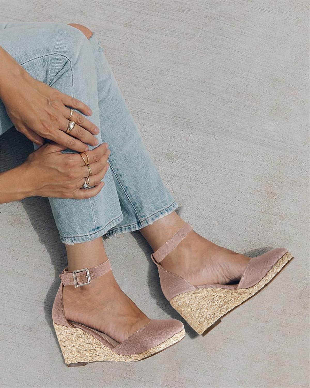 Womens Closed Toe Espadrilles Wedges Shoes Platform Heel Ankle Strap Buckle Dress Sandals - Image 3