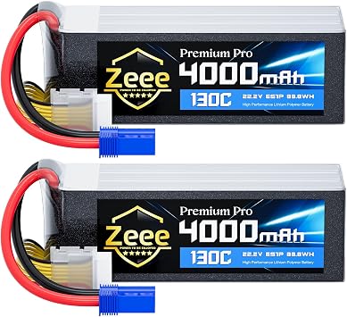 Zeee Premium Pro 6S 4000mAh Lipo Battery 22.2V 130C Ultra-Low Internal Resistance Soft Case Lipo Battery with EC5 Connector for RC Drone Helicopter Airplane RC Car Truck Boat Racing Models 2 Packs