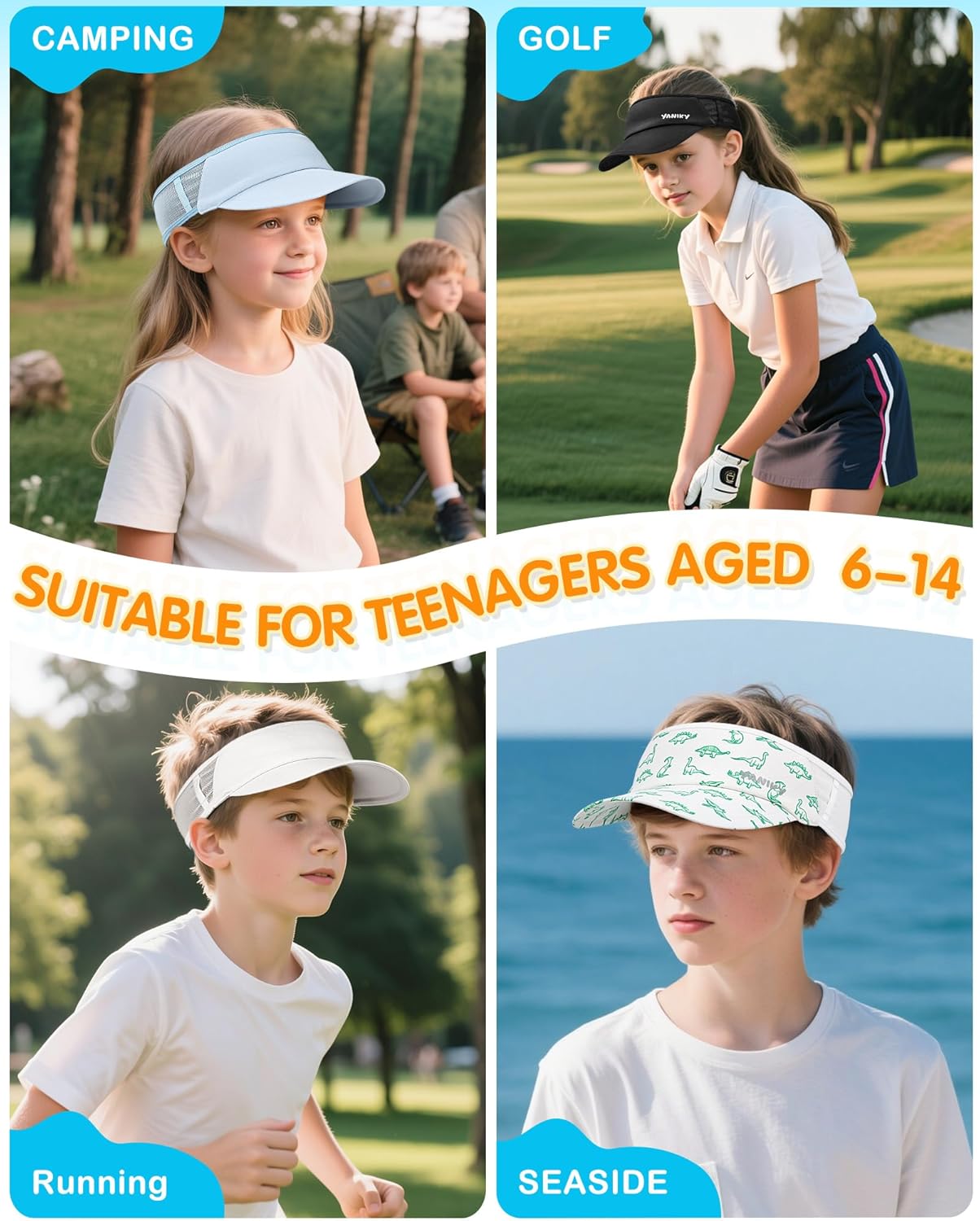 Kids Sun Visor Hats for Girls Boys Lightweight UPF50+ Packable Sun Hat for Running Golf Outdoor Sports - Image 7