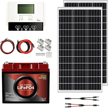 200W 12V Solar Panel Kit | 12V 50Ah LiFePO4 Lithium Batteries | 200W Mono Rigid Solar Panels, 30A PWM Solar Charge Controller | RV, Trailer, Camper, Marine, Off Grid, Solar Projects