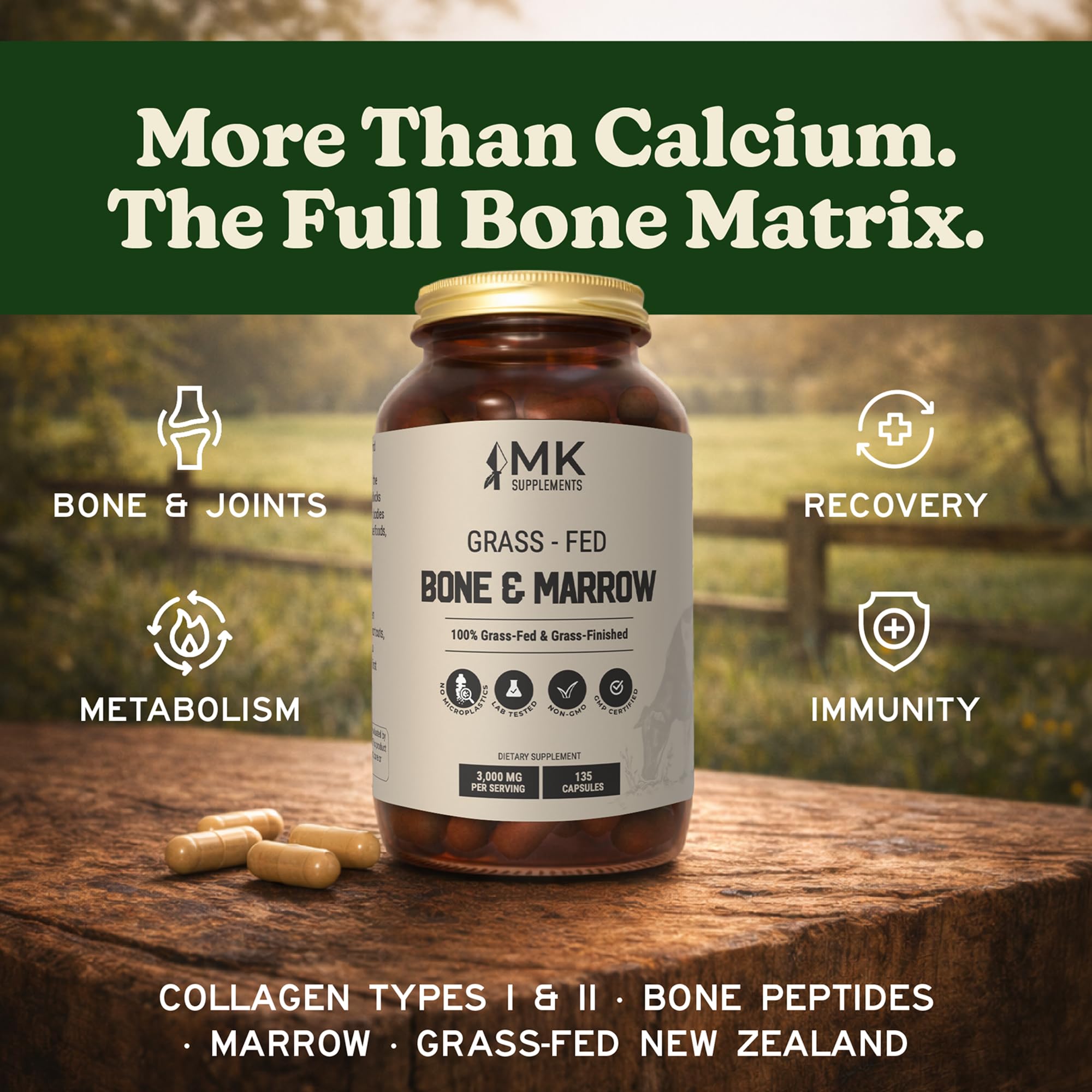 MK Supplements Grass-Fed Bone & Marrow, New Zealand, Collagen I & II — Amazon image 2