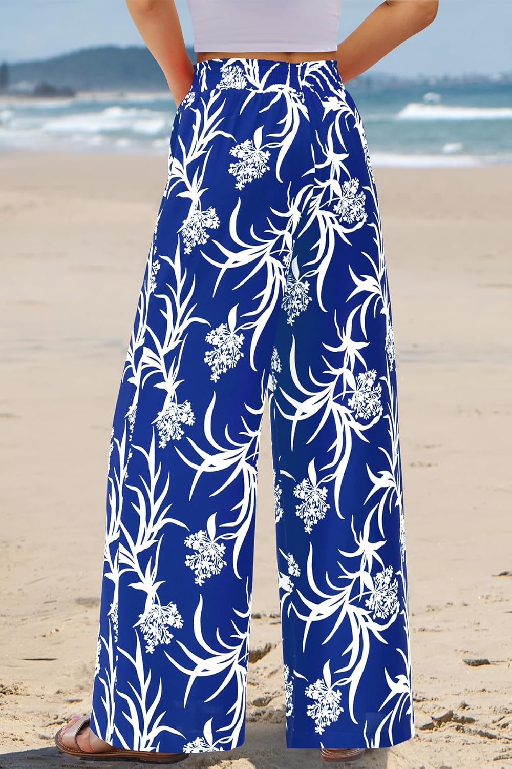 CFLONGE Palazzo Pants for Women Casual 2026 Summer High Waist Floral Wide Leg Pant Trendy Boho Trousers Fashion Beach Outfits - Image 3