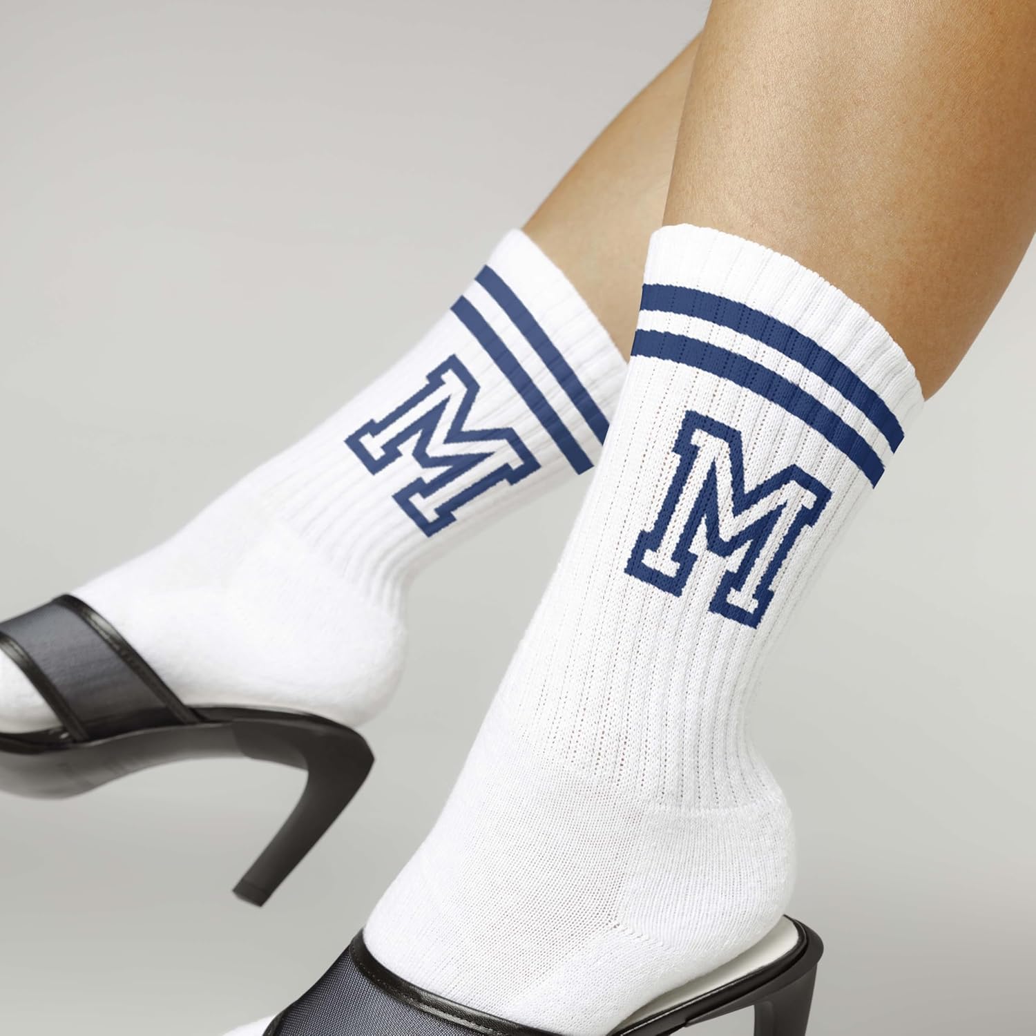 Striped Initial Socks with the Letter in Navy Blue, Socks for Adult, Teens, Men&Women Socks, Gifts for Friends, Family, etc. - Image 4