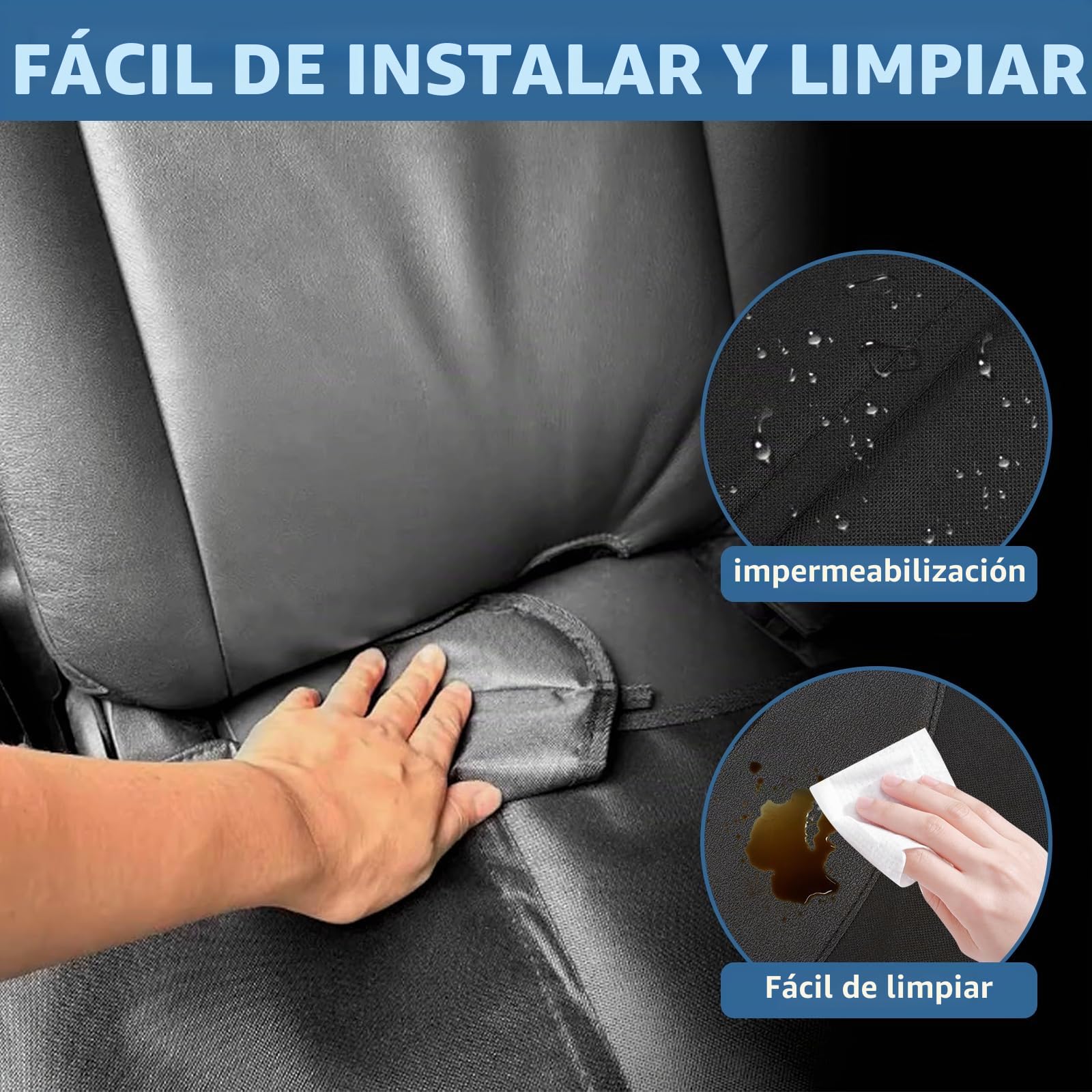 Raxfekro Protector de asiento de coche universal compatible, 600D Oxford Protector de asiento infantil para coche, antideslizante, impermeable, con bolsillos de malla (negro)