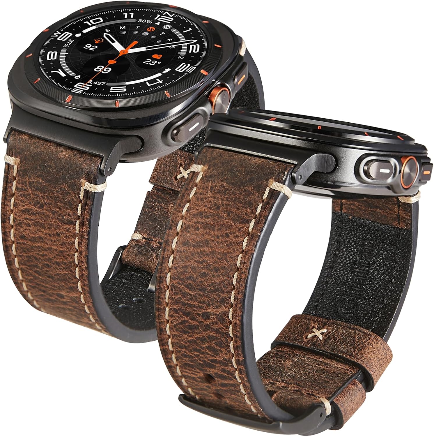 Gitalian leather Band Compatible with Samsung Galaxy Watch Ultra Band 47mm (2024/2025), Soft Retro Oil wax Genuine Leather Watch Strap Accessories for Samsung Watch Ultra strap for Men（Retro brown）