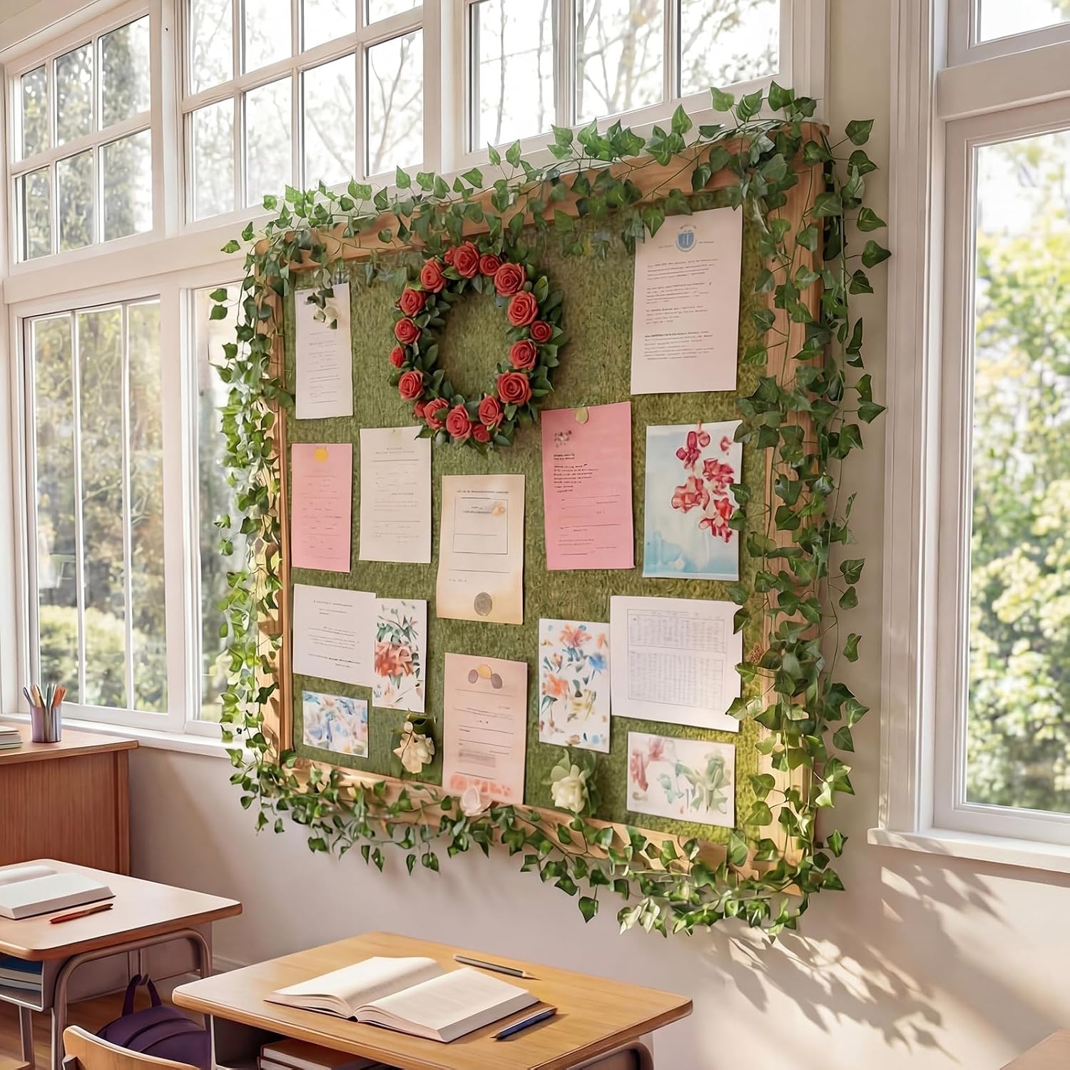 Preboun 10 Pcs 78 Inch Greenery Vine Bulletin Board Classroom Decor | Artificial Grape Leaves Vines with 8 Hooks, Back to School Bulletin Board Decor, Garden Jungle Forest Theme Classroom Decor