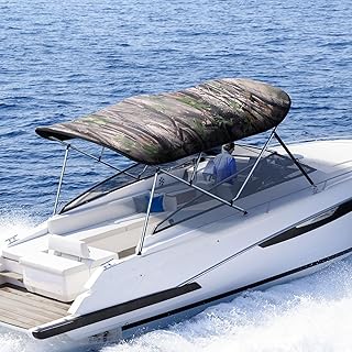 KING BIRD 3-4 Bow Bimini Boat Top Cover Sun Shade Boat Canopy Waterproof 1 Inch Stainless Aluminum Frame 46" Height with Rear Support Poles and Storage Boot 6 Colors -5 Sizes