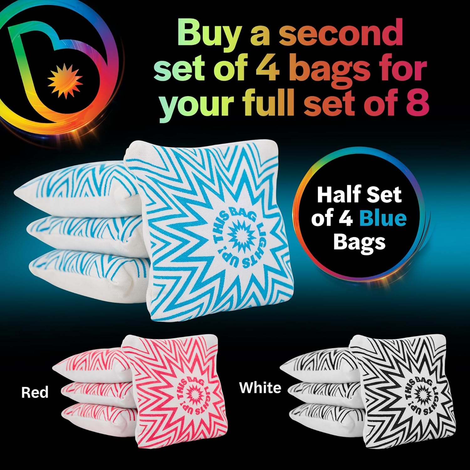 Brightz BagBrightz LED Cornhole Bags, 4-Pack - Cornhole Bean Bags That Light Up - Next Level Gameplay Experience! - 6+ Hours of Glow Time - Sold in Packs of 4 - Select Your Team Colors!