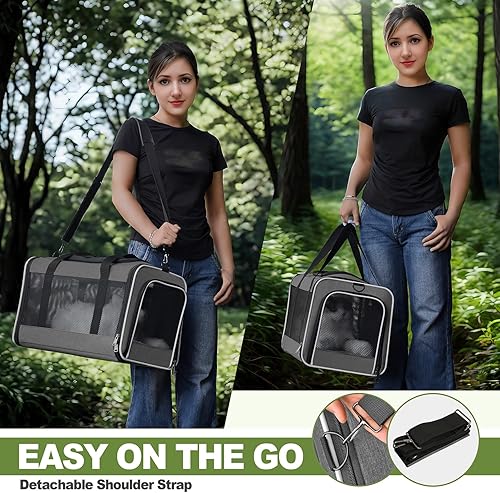 Miniatura 7 de Transportador para gatos de 18 x 11 x 11 pulgadas, bolsa de viaje suave para mascotas de más de 15 libras, plegable para perros pequeños y cachorros