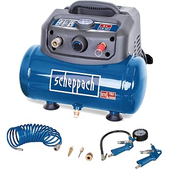 Scheppach Druckluft-Kompressor HC06 6l 8 bar | 200 L/min intake, compressed air compressor including 5 m hose, tyre inflator,