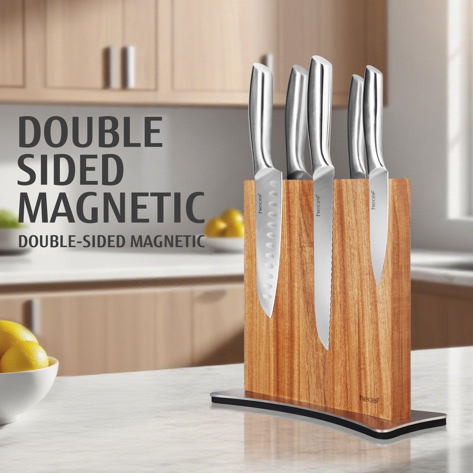 hecef Magnetyczna Listwa na Noże 40,6 cm – Mocny Uchwyt Magnetyczny do Akcesoriów I Narzędzi. Stabilny Drewniany Uchwyt, Skrzydła Motyla Design (Blok na noże – 24 * 26,6 cm)