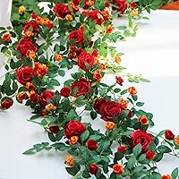 2-Pack 6FT Bendable Red Rose Vine Garlands - Artificial Hanging Floral Garland for Wedding Arches, Home Decor & Events