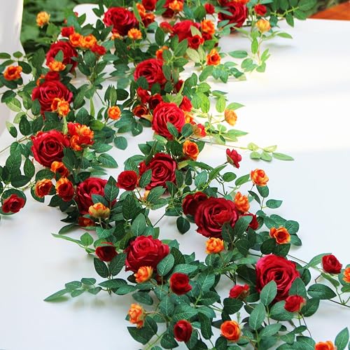 2 PCS 12FT Bendable Flower Garland, Rose Vine 