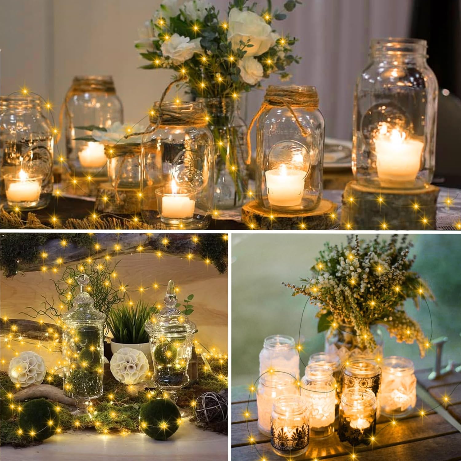 2 Pack Christmas Fairy Lights Battery Operated, Total 66Ft 200 LED String Light with Auto Timer 8 Modes Green Copper Wire Twinkle Lights for Bedroom Wreath Wedding Christmas (Warm White) - Image 3