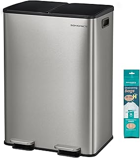 SONGMICS Trash Can, 2 x 8 Gallon (2 x 30 L) Dual-Compartment, Soft-Close