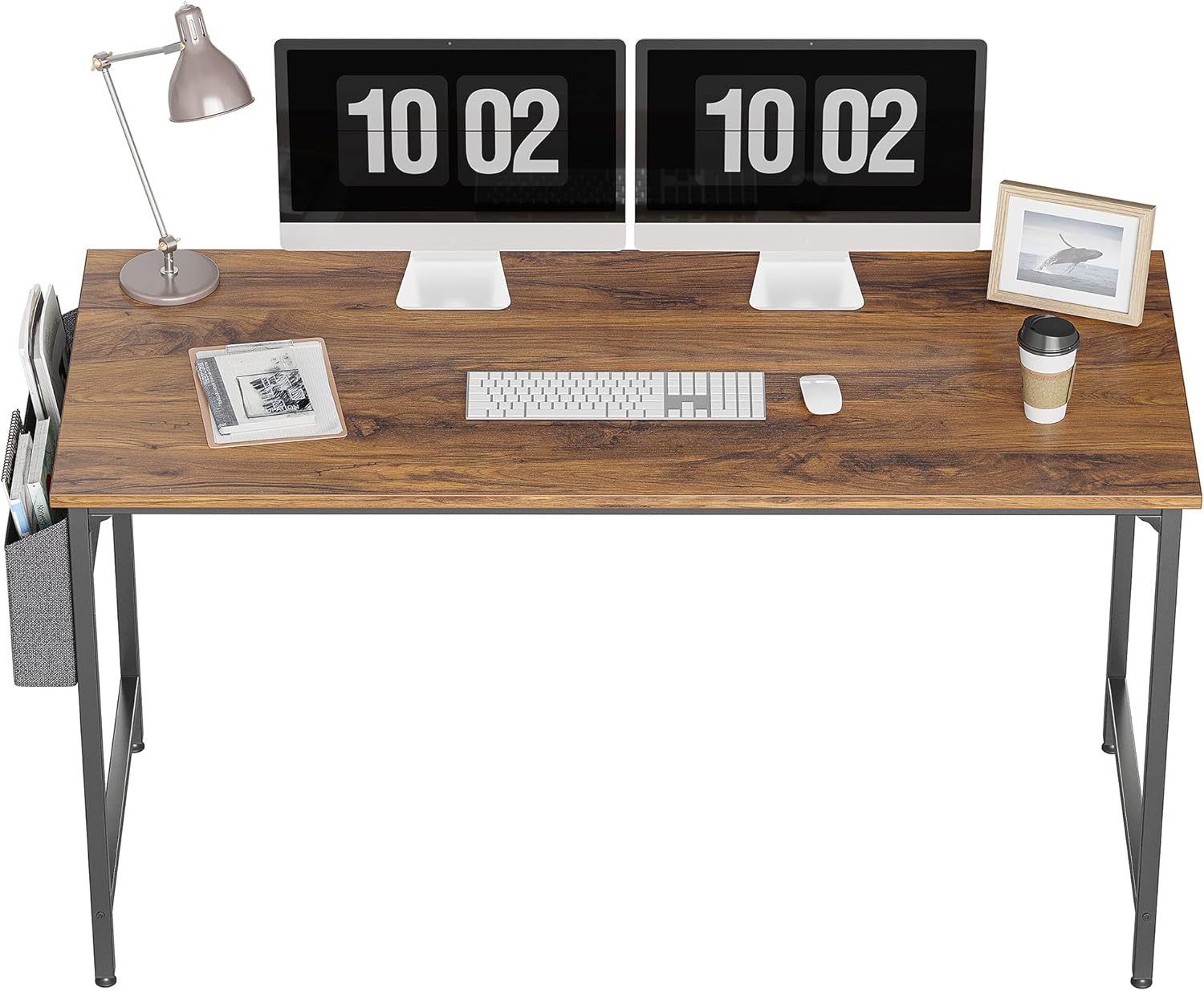 CubiCubi Study Computer Desk 63" Home Office Writing Small Desk, Modern Simple Style PC Table, Black Metal Frame, Deep Brown : Home & Kitchen