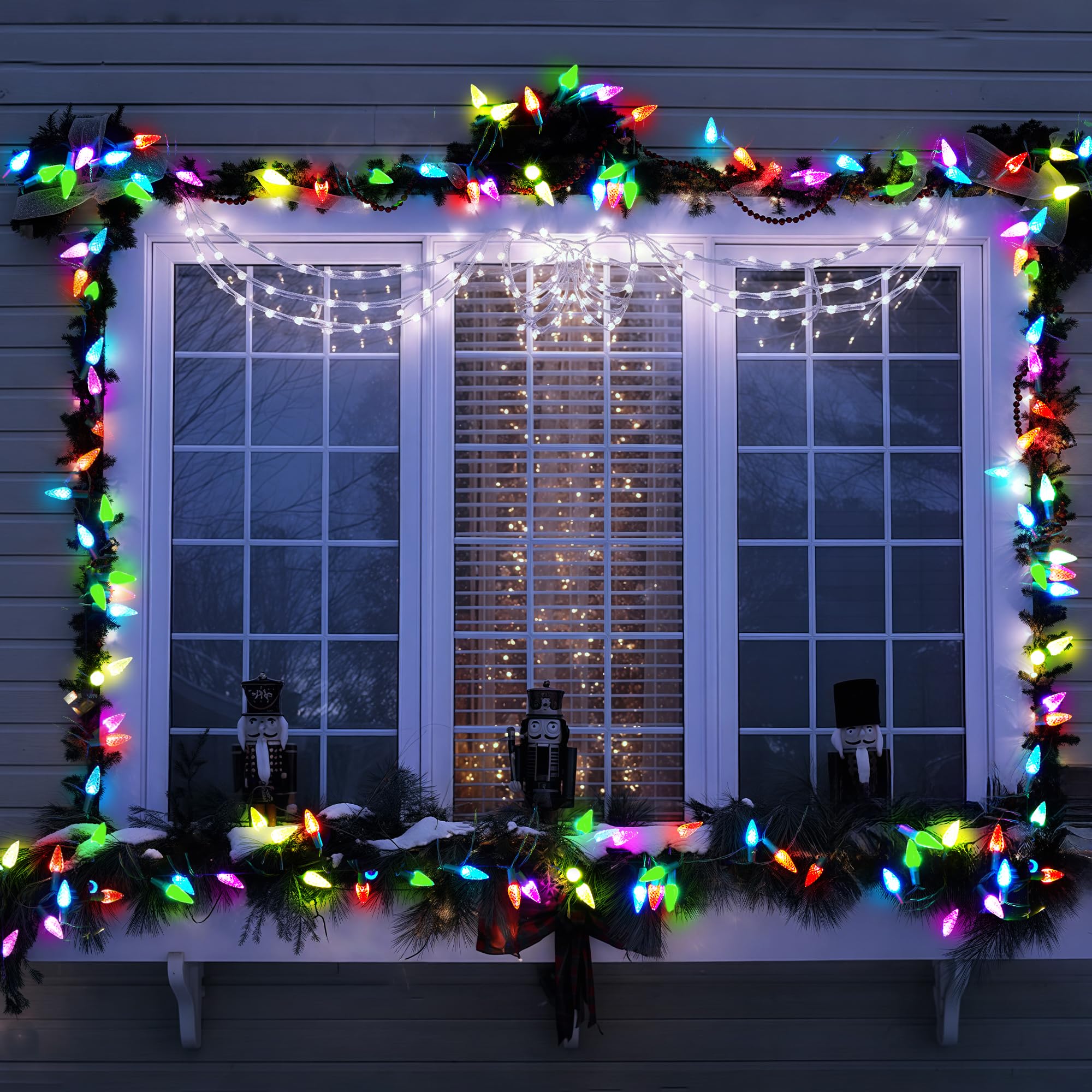 WBao Luces de Navidad C6, 100 luces LED de 33 pies, funciona con pilas, con 8 modos, temporizador, diseño impermeable para árboles de Navidad en interiores y exteriores, valla, escaleras, decoraciones