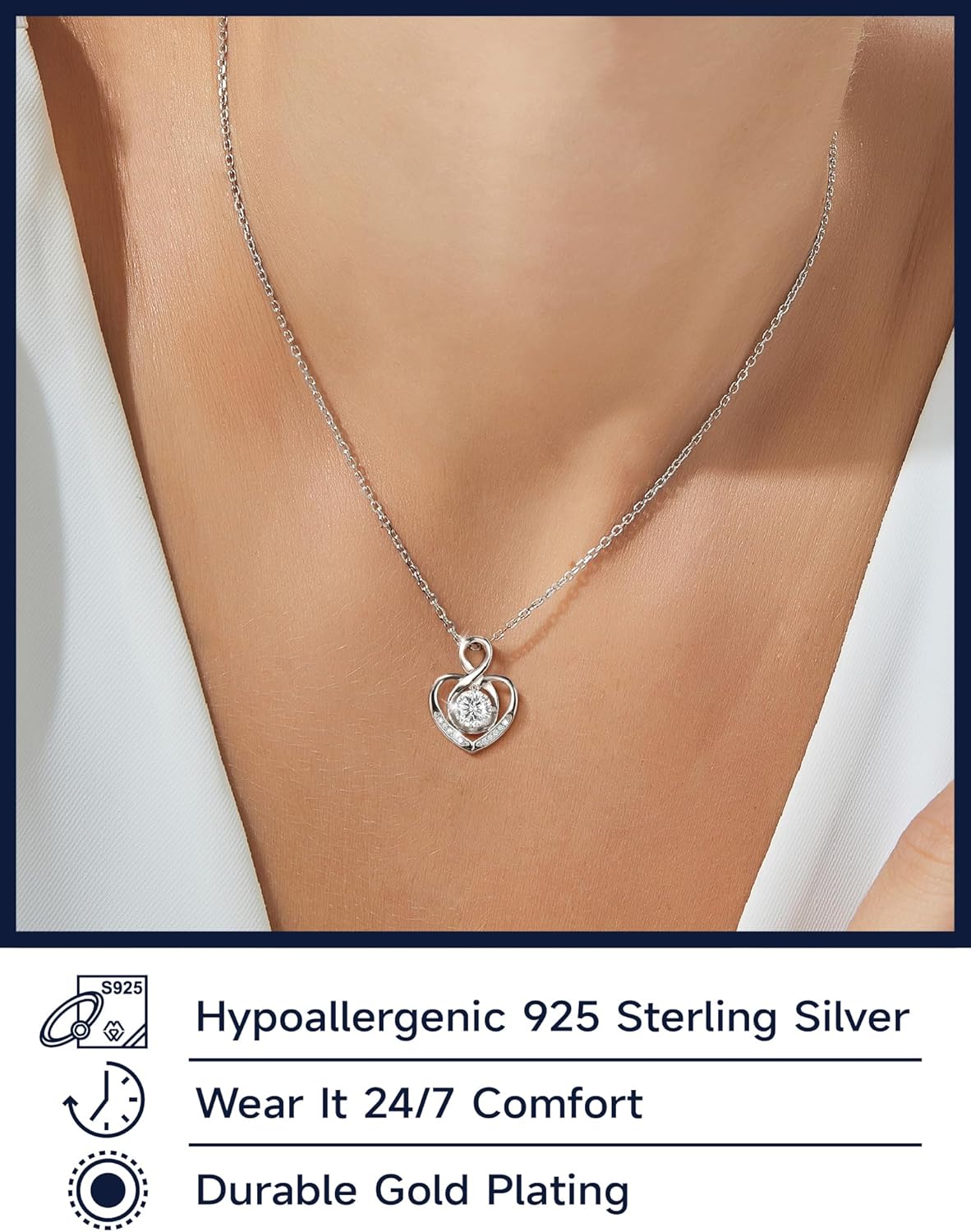 MomentWish Heart Necklace for Women, Jewelry Gifts for Her, D Color VVS1 Moissanite Necklace in 925 Sterling Silver, Infinity Pendent for Birthday Anniversary Mother's Day - Image 3